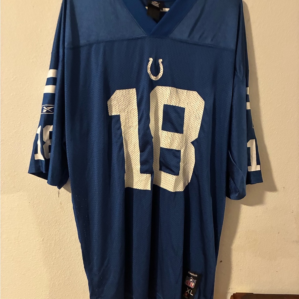 Payton Manning Reebok Indianapolis Colts Blue and White #18 Football Jersey